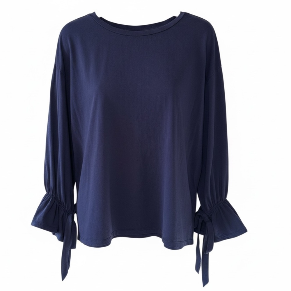 Eloquii Navy Blue Women's Top with Bow Tie Sleeves